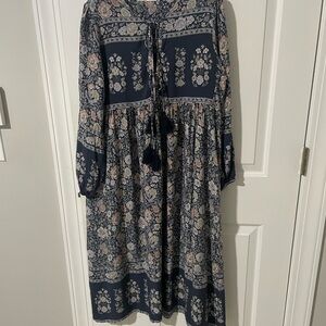 Navy Floral Long Sleeve Dress